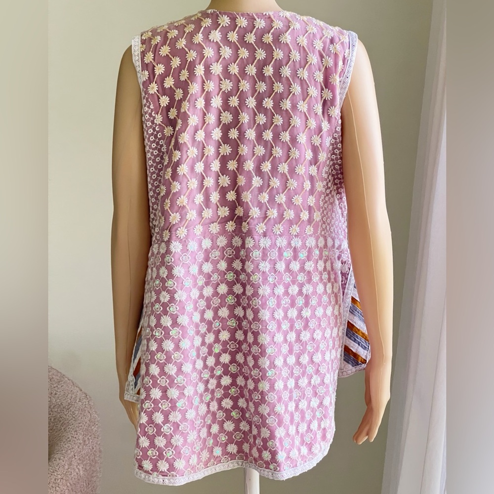Bohemian Embroidered Pastel Pink Beaded Floral Sequin Patchwork Fairycore Vest - Picture 6 of 15